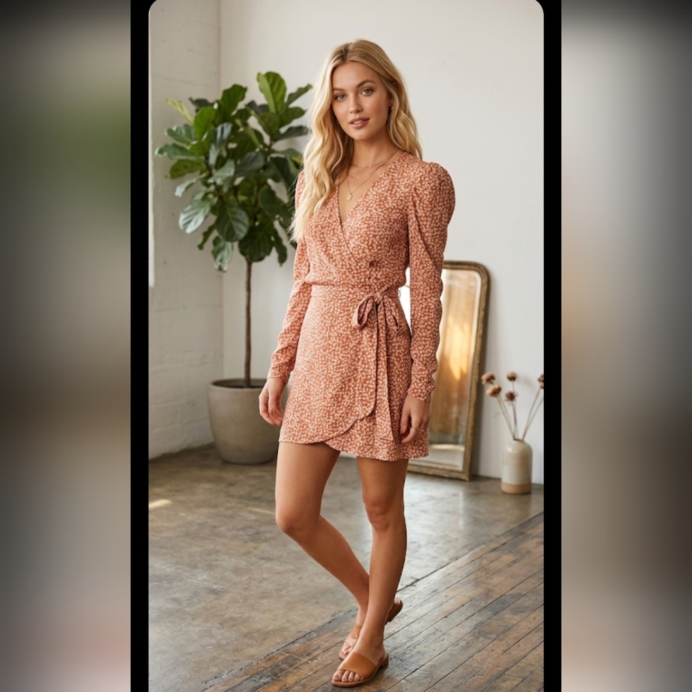 Free People Rust Floral Mini Wrap Dress